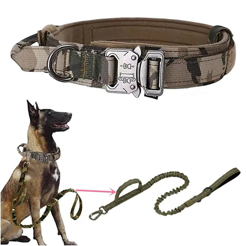 Military Tactical Dog Collar Leash Set Durable Pet Collar Retractable Leash Medium Large Dog German Shepherd Training Accessorie