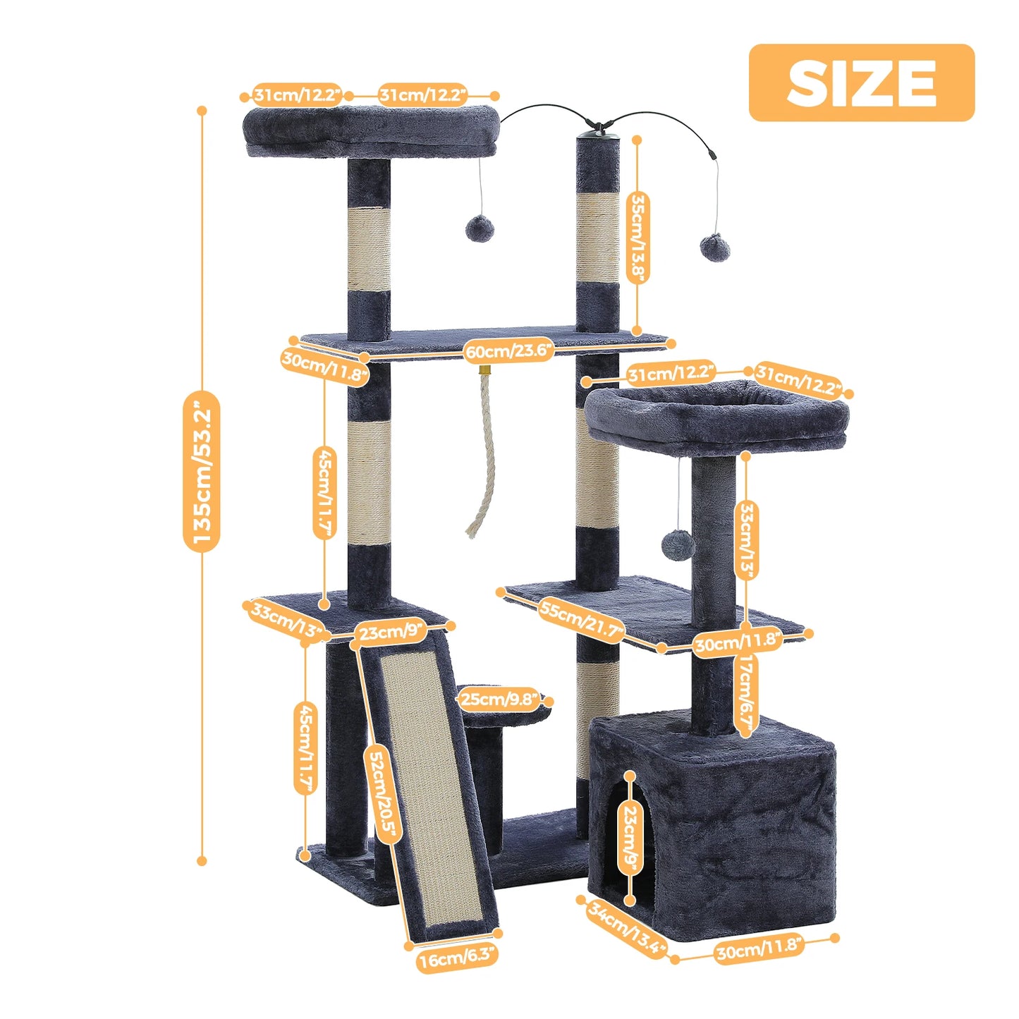 Multi-Level Cat Tree Tower with Sisal Scratching Posts and Pad Soft Top Perch Large Cat Condo for Indoor Cat Scratchers Cat Toys
