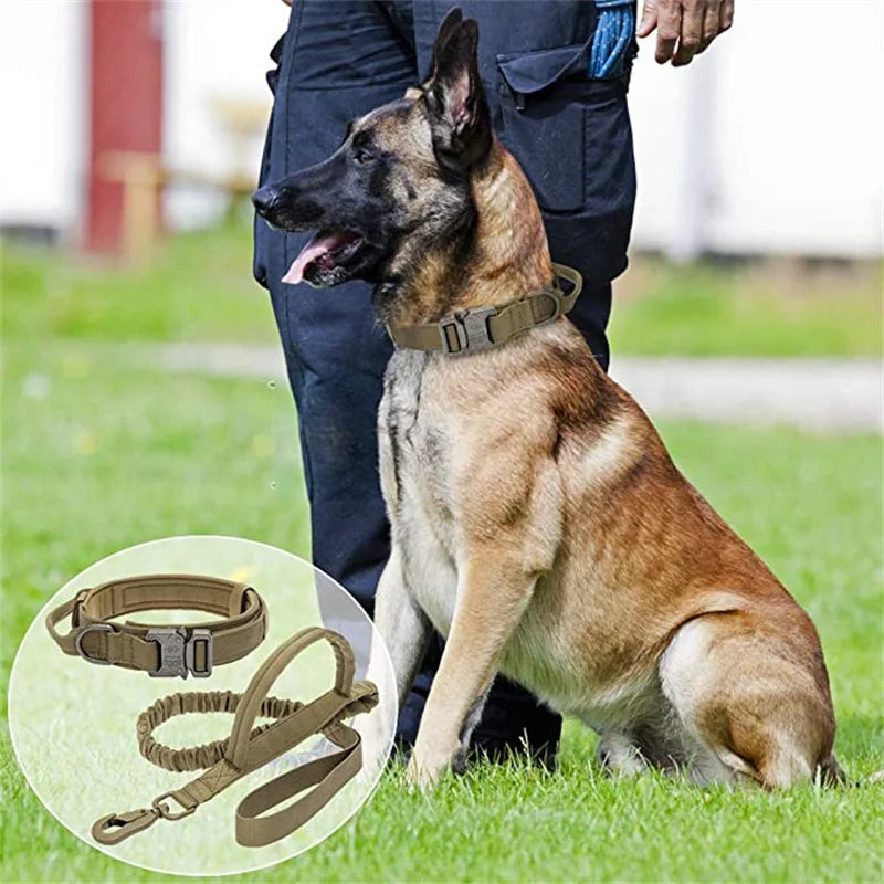 Military Tactical Dog Collar Leash Set Durable Pet Collar Retractable Leash Medium Large Dog German Shepherd Training Accessorie