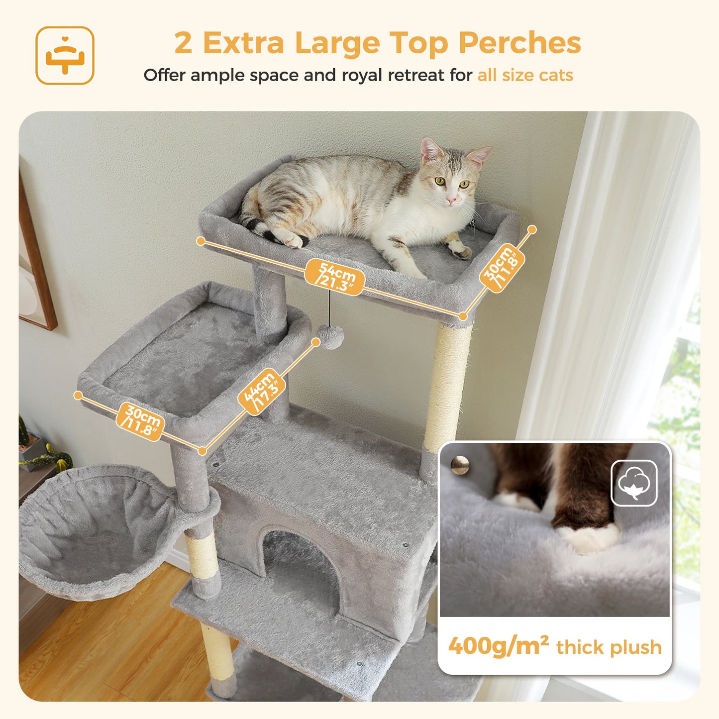 Large Cat Tree for Indoor Cats Multi-Level Cat Tower with Scratching Posts Soft Hammock Large Cat Condo Cat Accessories Cat Toys