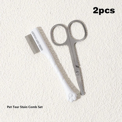 Pet Facial Cleaning Comb Set Remove Tear Stain Eye Droppings Cat Claw Comb Dog Hair Trimmer Scissors Pet Cleaning Accessories