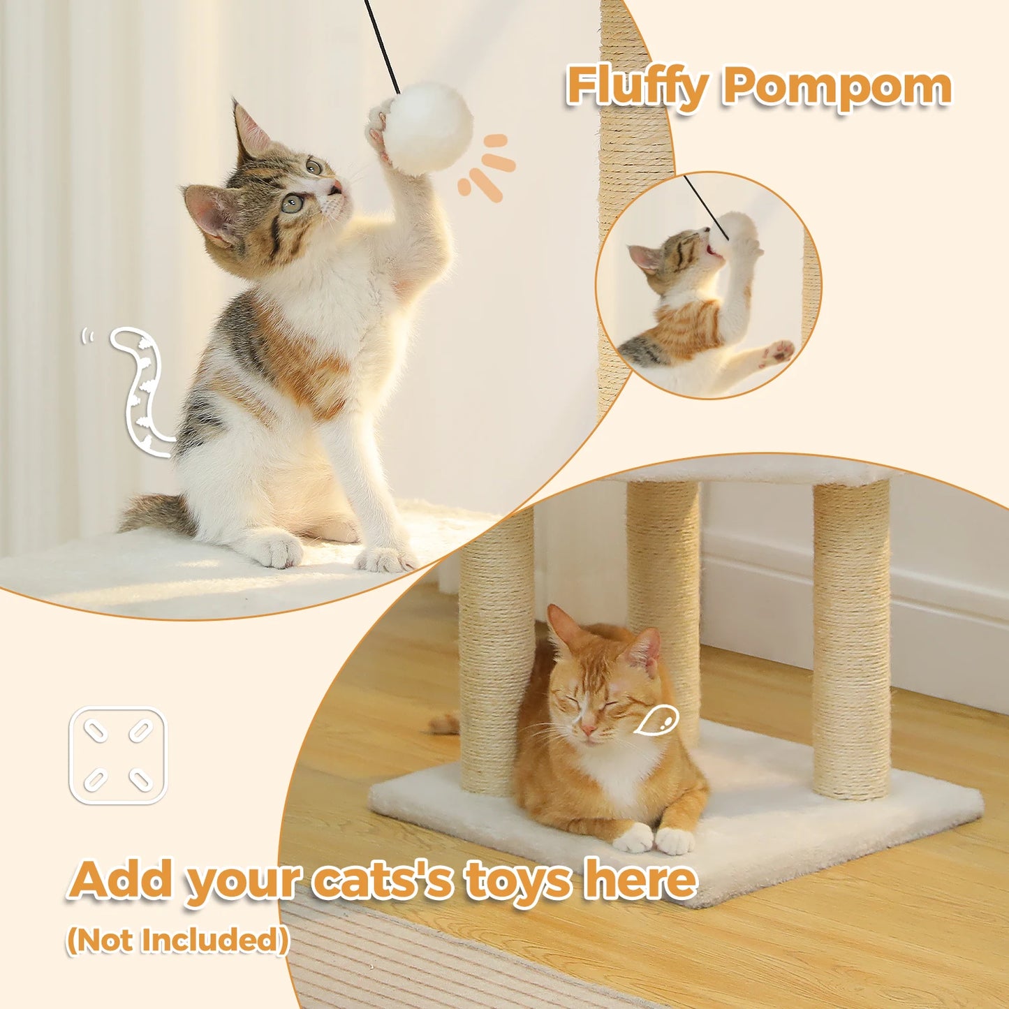 Cat Tree with Toy Cat Tower condo for Indoor Cats Cat House with Padded Plush Perch Cozy Hammock and Sisal Scratching Posts
