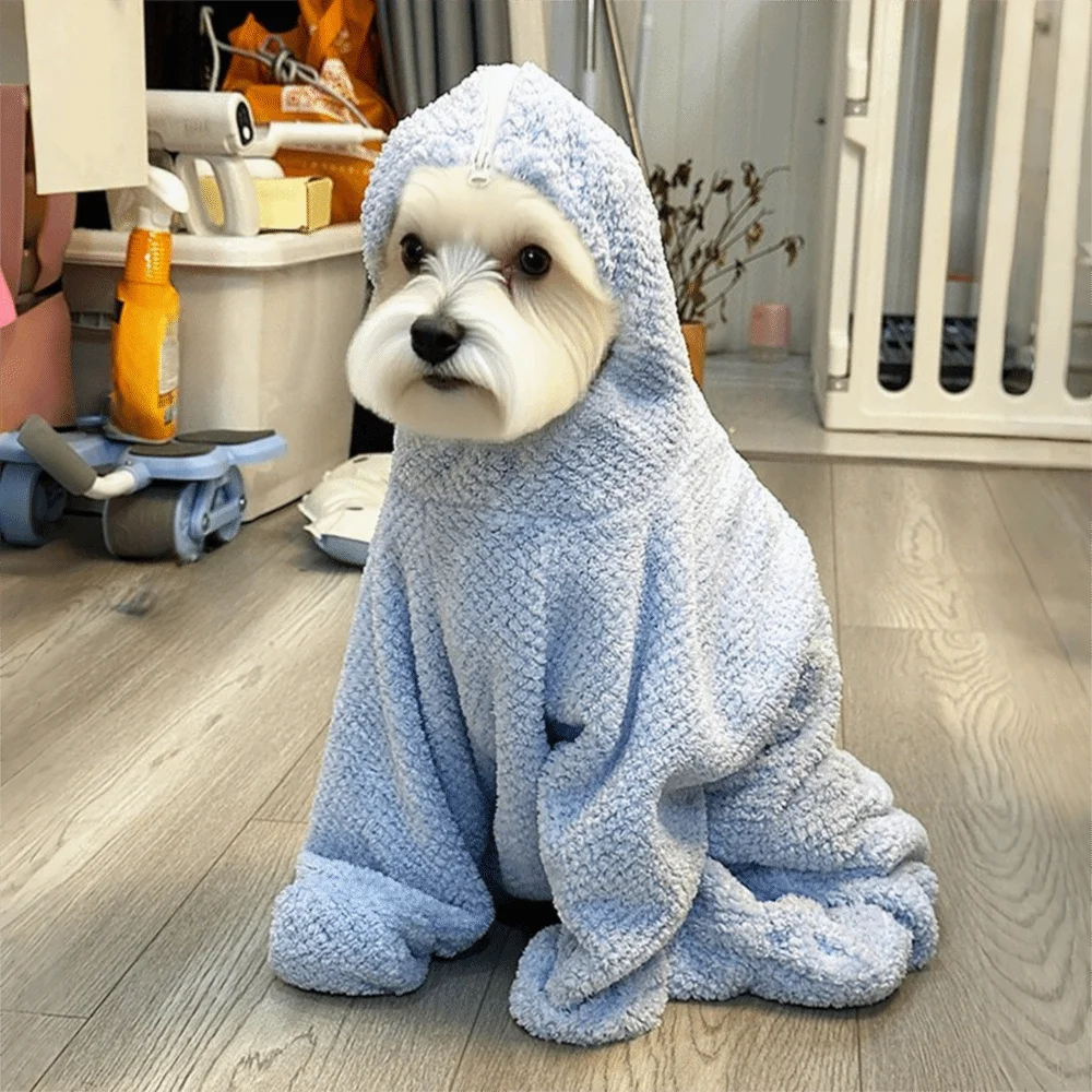 Practical Absorbent Pet Bathing Clothes Full-Coverage Quick-Dry Dog Drying Coat Soft Thickened Pet Bathrobe Winter