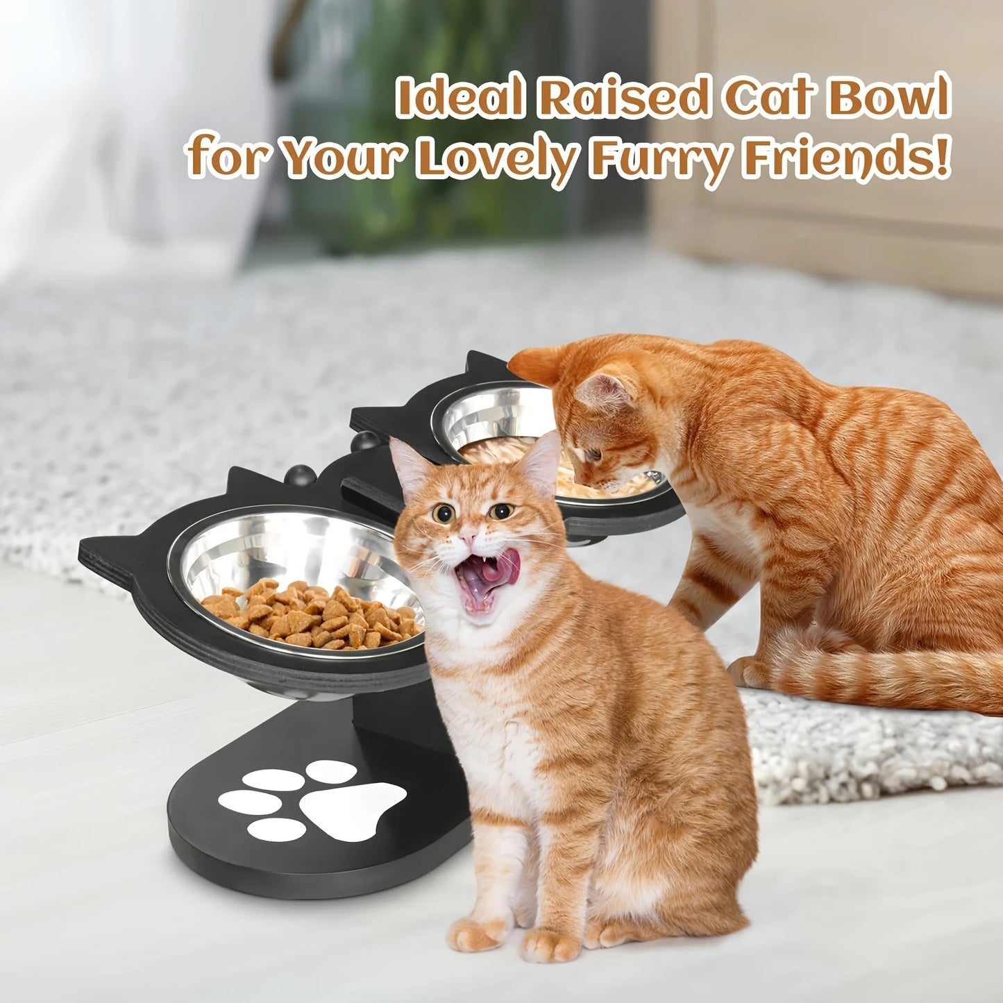 Elevated Cat Bowls 15° Tilted Raised Cat Food Bowls with Wooden Stand Anti Vomiting 3 Stainless Steel Bowls for Cats and Puppy