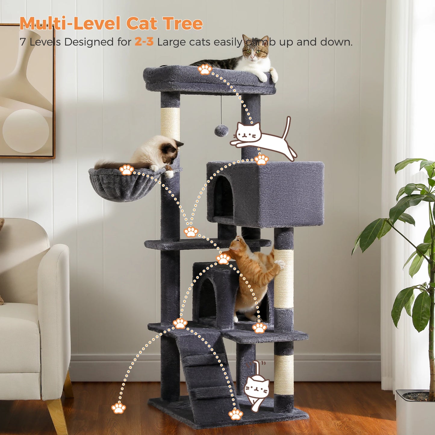Cat Tree with Toy Cat Tower condo for Indoor Cats Cat House with Padded Plush Perch Cozy Hammock and Sisal Scratching Posts