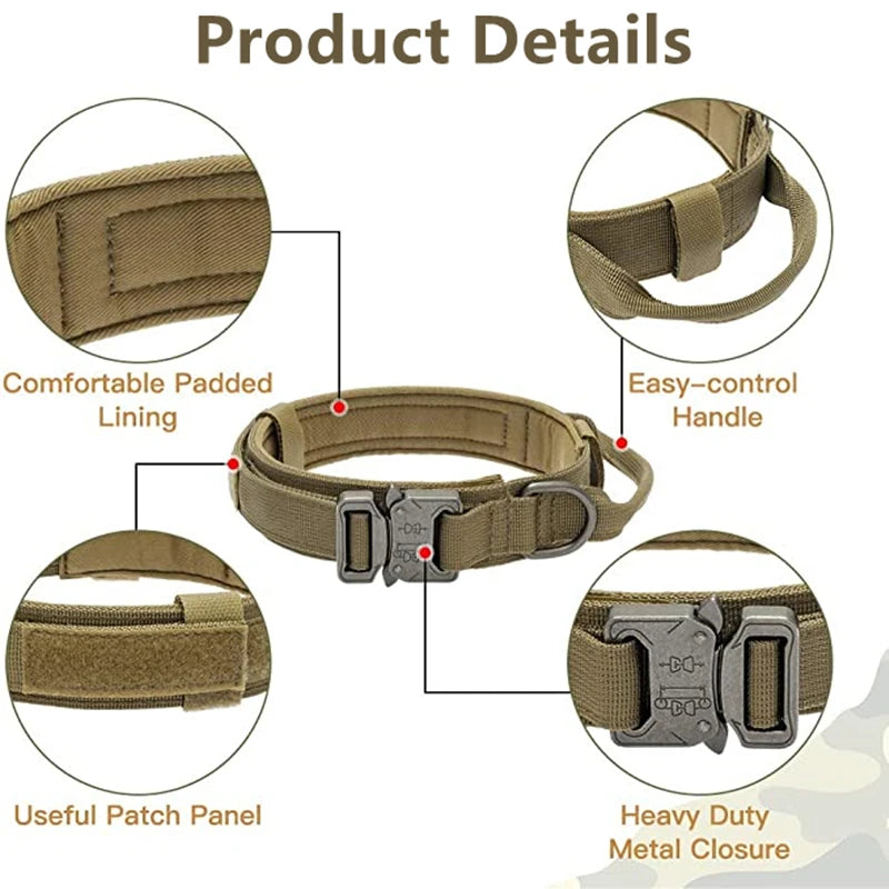Military Tactical Dog Collar Leash Set Durable Pet Collar Retractable Leash Medium Large Dog German Shepherd Training Accessorie