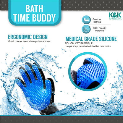 Pet Grooming Gloves | Deshedding Glove for Easy, Mess-Free Grooming | Grooming Mitt for Dogs, Cats, Rabbits & Horses with Long/S