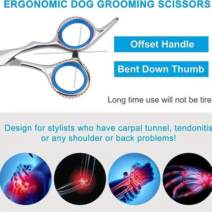Premium Pet Grooming Scissors Safety Round Tip,  Scissors Portable Stainless Steel Shears For Dogs & Cats Pets Shears Supplies