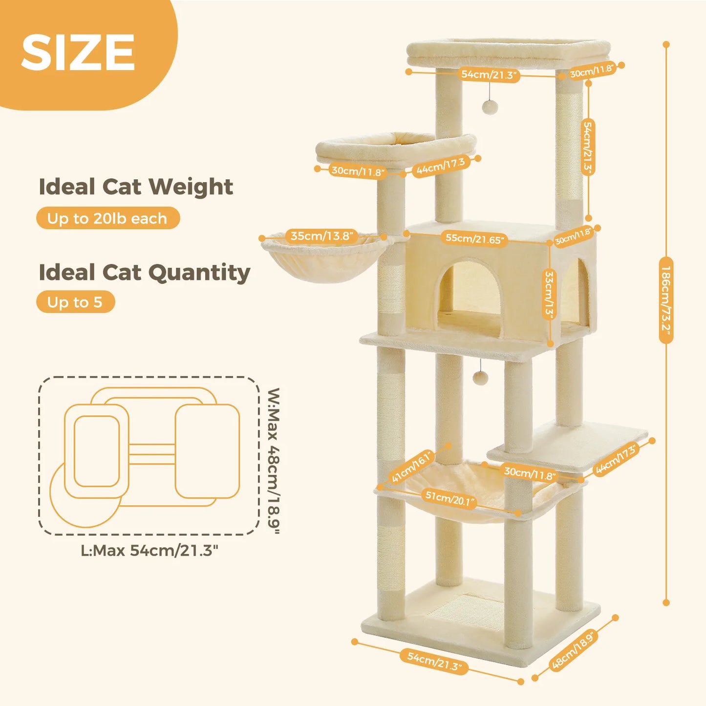 Large Cat Tree for Indoor Cats Multi-Level Cat Tower with Scratching Posts Soft Hammock Large Cat Condo Cat Accessories Cat Toys