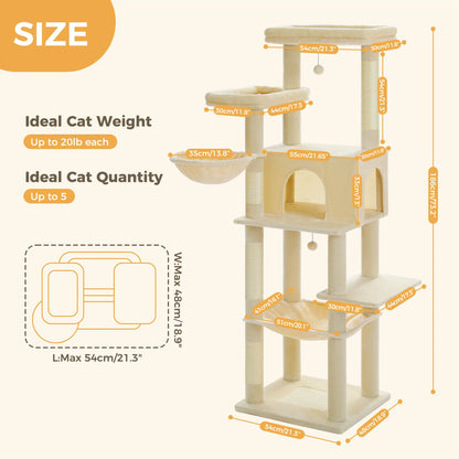 Large Cat Tree for Indoor Cats Multi-Level Cat Tower with Scratching Posts Soft Hammock Large Cat Condo Cat Accessories Cat Toys