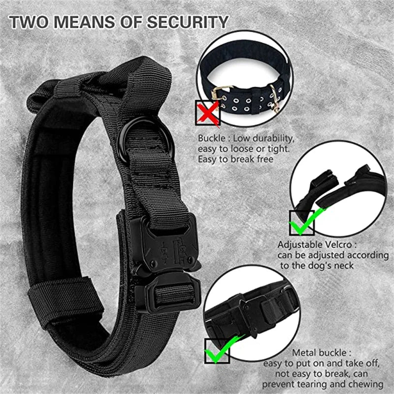 Military Tactical Dog Collar Leash Set Durable Pet Collar Retractable Leash Medium Large Dog German Shepherd Training Accessorie