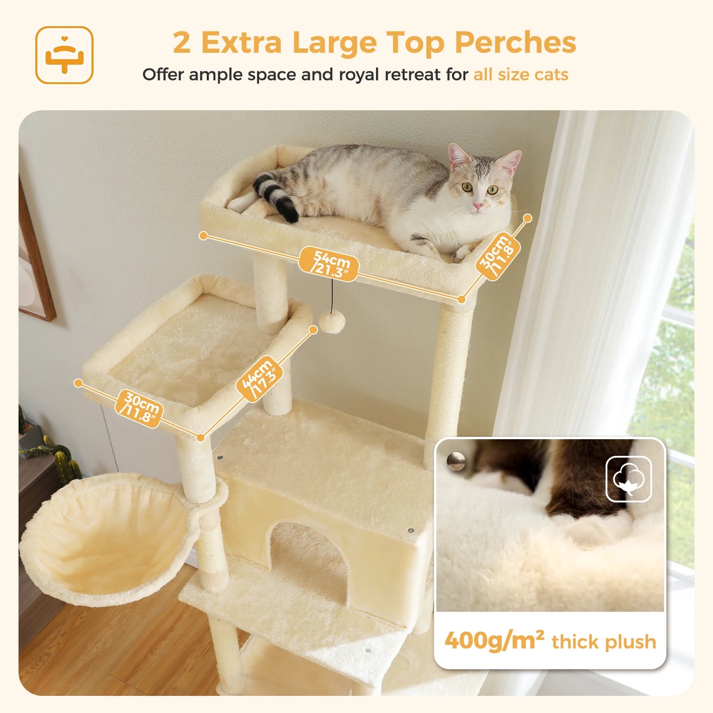 Large Cat Tree for Indoor Cats Multi-Level Cat Tower with Scratching Posts Soft Hammock Large Cat Condo Cat Accessories Cat Toys