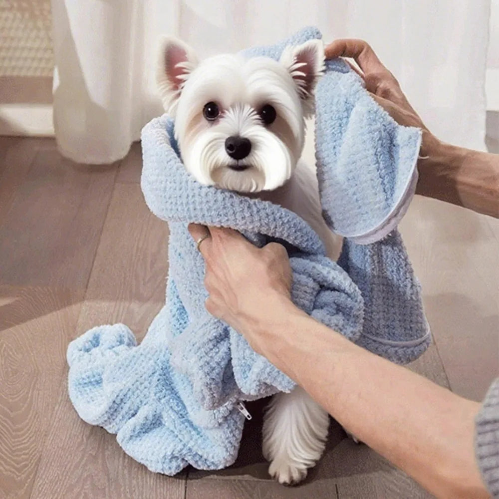 Practical Absorbent Pet Bathing Clothes Full-Coverage Quick-Dry Dog Drying Coat Soft Thickened Pet Bathrobe Winter