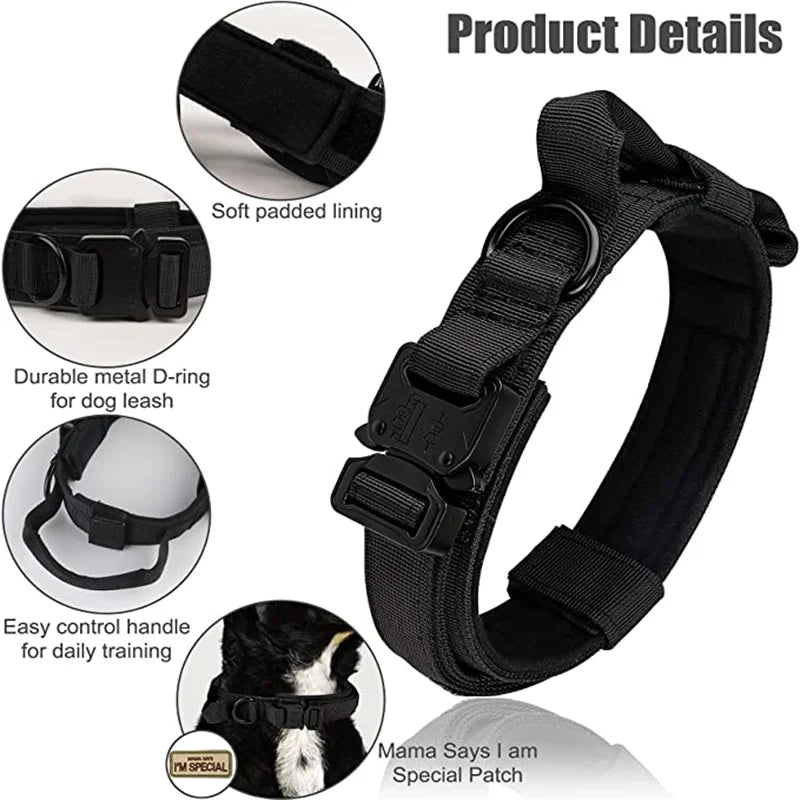 Military Tactical Dog Collar Leash Set Durable Pet Collar Retractable Leash Medium Large Dog German Shepherd Training Accessorie