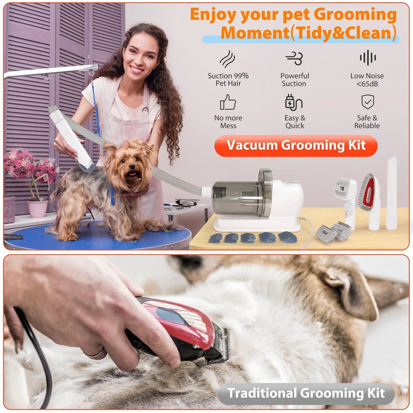 Pet Grooming Tools Vacuum Suction Electronic Pet Hair Professional Grooming Kit Clippers for Cats Dog Brush