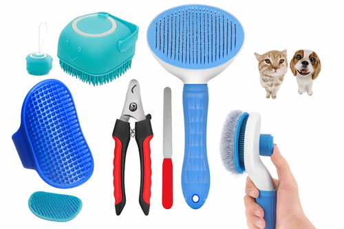 7-in-1 Pet Grooming Kit – Self-Cleaning Slicker Brush, Bath Scrubber &