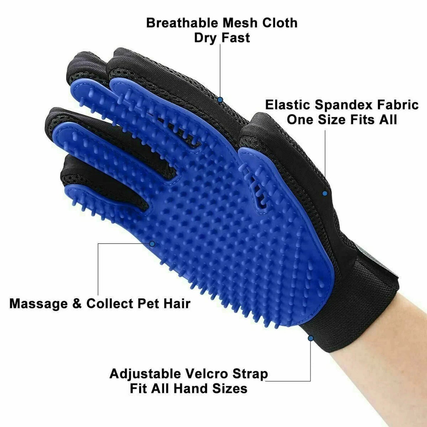 1 Pair Pet Dog Cat Hair Remover Mitt Massage Brush Deshedding Grooming Gloves