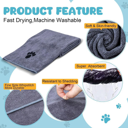 2PCS-Microfiber Super Absorbent Quick Drying Bath Cat Pet Dog Towel for Dog